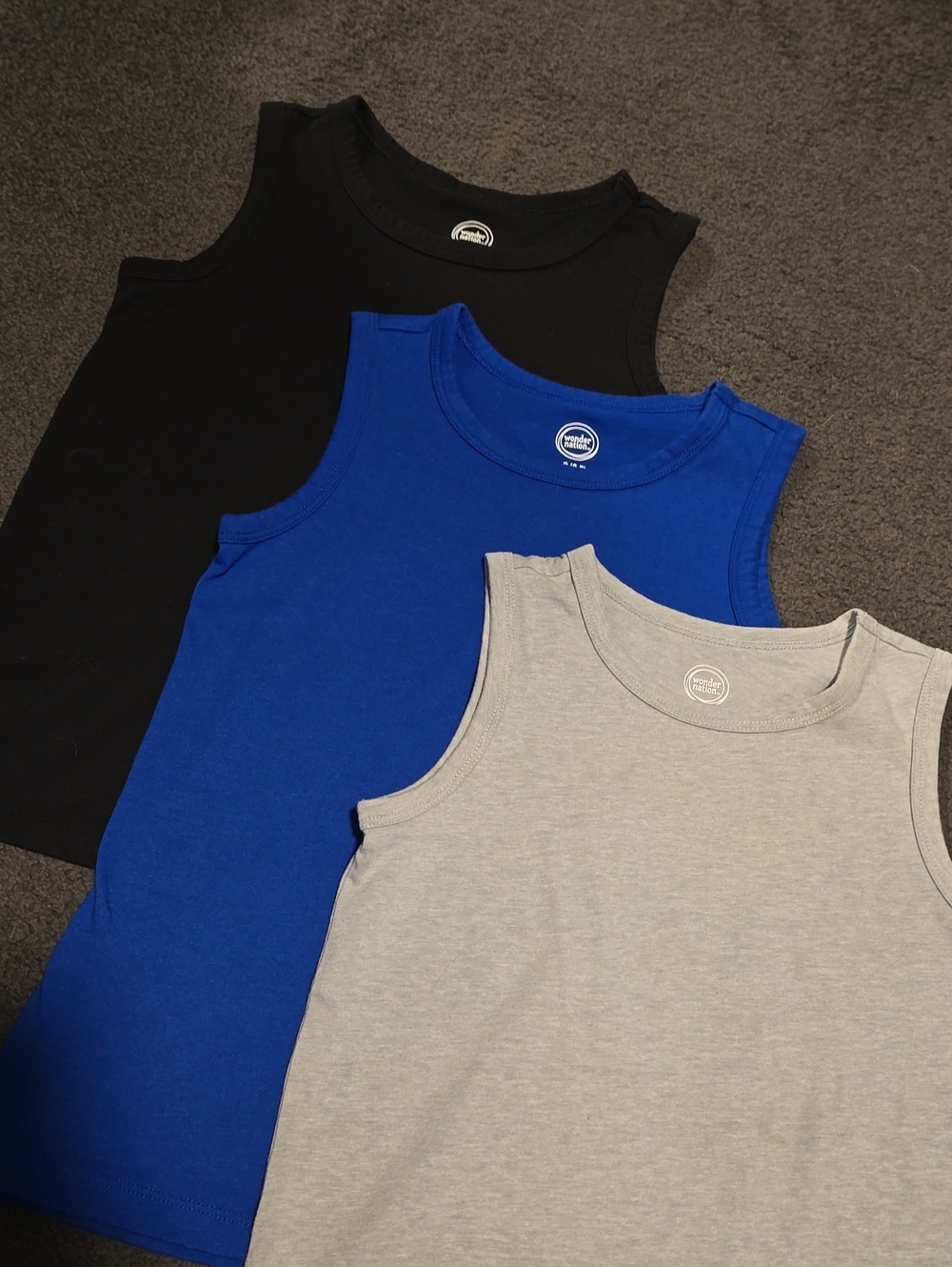 wonder nation 3-Pack Tank Tops - Black, Royal Blue & Heather Gray
